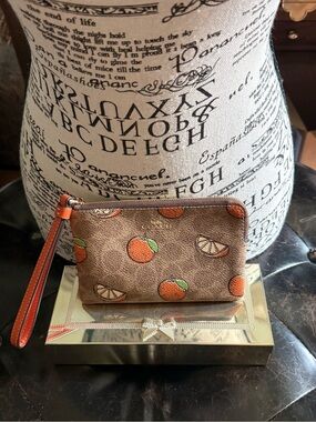 Coach Signature Leather Wristlet with Orange Fruit Motif 🍊 Limited Edition